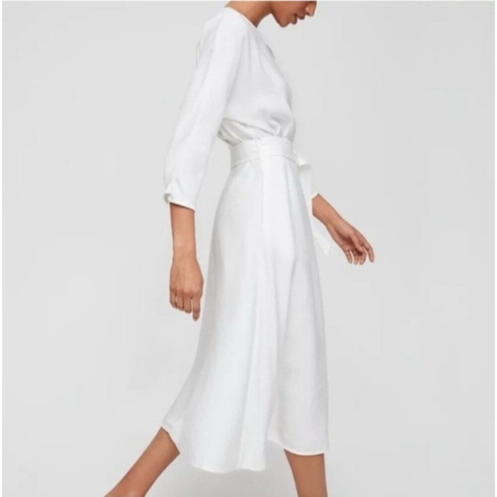 Wilfred White Linen Midi Dress 3/4 Sleeve Minimalist Aritzia XXS